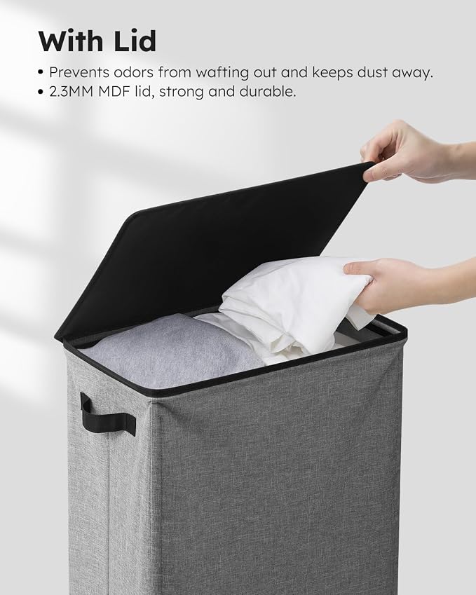 SOLEDI Slim Laundry Hamper with Lid, Narrow Laundry Basket with Removable Bags, Dirty Clothes Hamper with handle, Small Hamper perfect for Laundry room, Bathroom, Bedroom, Small spaces. 70L Grey - Image 4