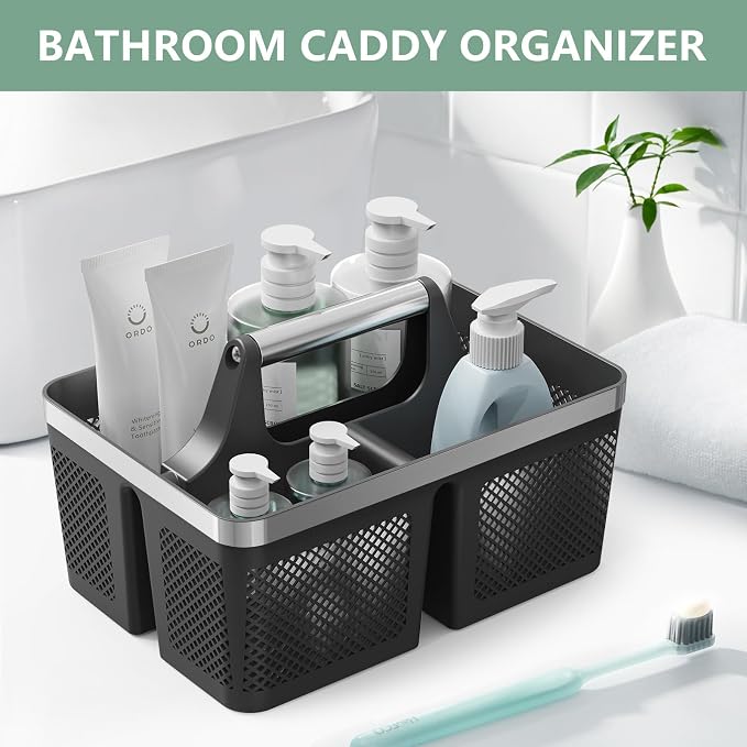 BYUNER 2Pack Shower Caddy Dorm: Portable Bathroom Caddy Organizer with Handle, Plastic Hard Shower Basket Storage Tote for Toiletry, Drainage, College Dorm Room Essentials, Black - Image 2
