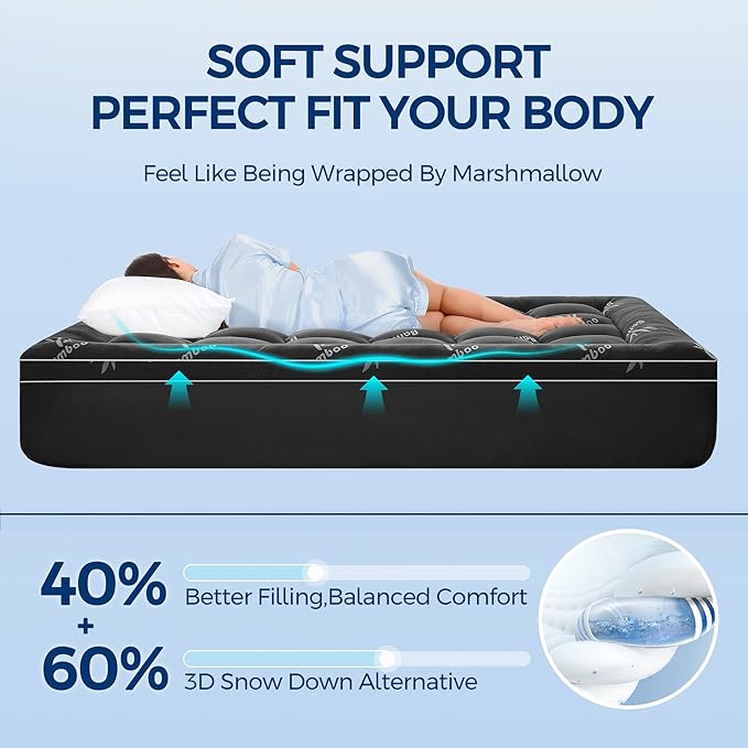 Mattress Topper Queen Size, Cooling Extra Thick Breathable Viscose Made from Bamboo Mattress pad, Soft Quilted Fitted Mattress Cover with 1000 GSM Down Alternative Fill (8-21”Deep Pocket) Dark Gray