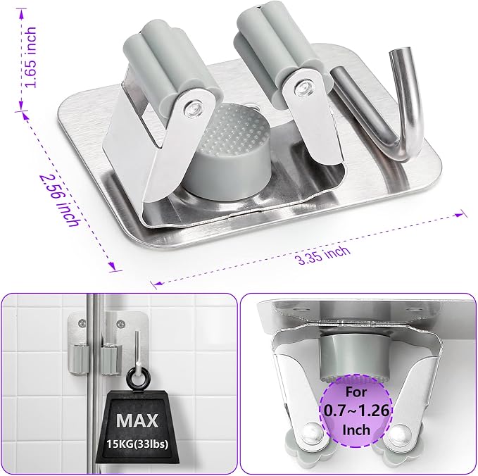 Broom Holder Wall Mount Screw Drilling, Sturdy Heavy Duty Stainless Steel Mop Gripper Rack Perforated, Perfect for Laundry Room Organizer, Fit with Laundry Kitchen Garage Garden Storage System - Image 2
