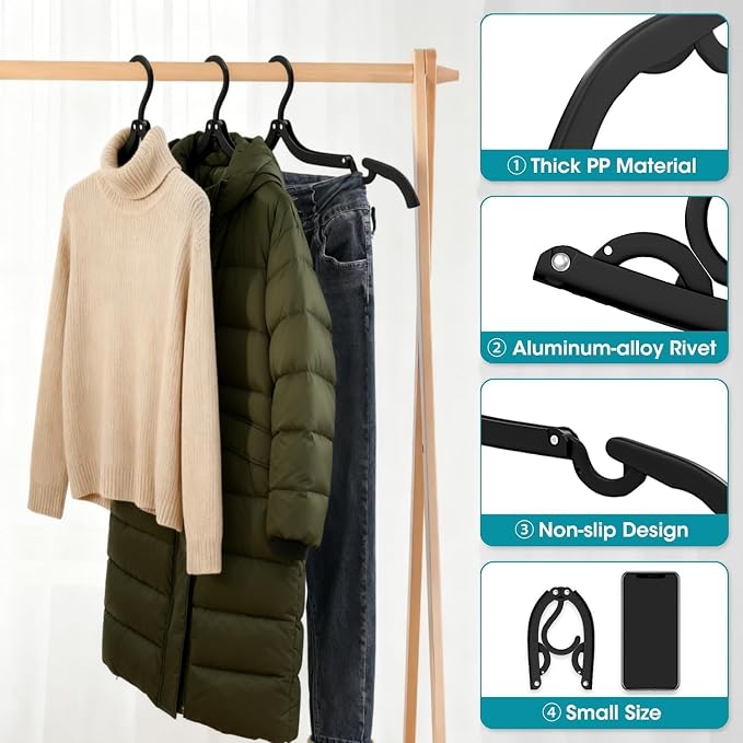 10 Pcs Travel Hangers Portable Foldable Travel Hanger Organizer, Plastic Cruise Essentials Clothes Drying Rack Folding Hangers for Camping Flying RV Europe Vacation Essentials Suitcase, Black - Image 3