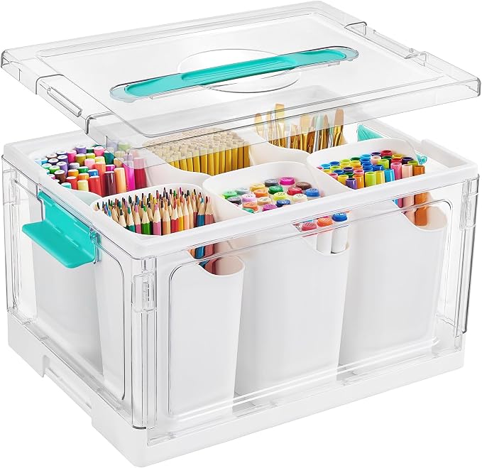 Vtopmart 24 QT Clear Plastic Craft Organizer with 6 Detachable Inserts, Art Supply and Tool Storage Box for Craft, Crayon,Pencils,1 Pack by Vtopmart