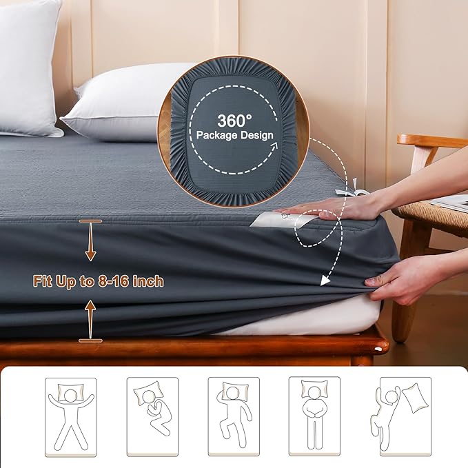 YOUR MOON Natural Wool Mattress Pad Twin – 200GSM Organic Australian Wool Mattress Topper, Quilted Fitted Mattress Bed Cover with 16" Deep Pocket, Hypoallergenic Cotton Cover (Gray)