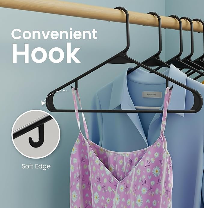 Utopia Home Plastic Hangers 100 Pack - Space Saving Clothes Hanger - Durable & Strong Closet Organizers and Storage with Built-in Strap Hooks - Essential for Shirts, Pants, Skirts & Coats (Black) - Image 5