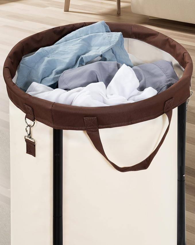 STORAGE MANIAC Rolling Laundry Hamper with Wheels 110L Laundry Basket, Round Laundry Cart with Metal Frame and Removable Bag, Clothes Hamper for Bedroom, Bathroom, Dorm Room, Laundry Room, Beige - Image 5