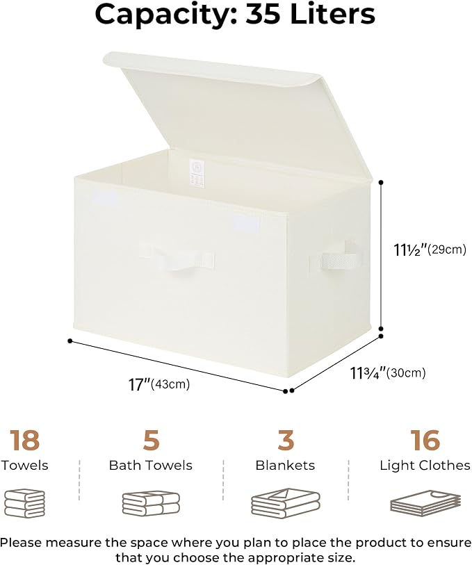 GRANNY SAYS Storage Bins with Lids, Fabric Storage Boxes, Closet Organizers and Storage, Storage Baskets for Shelves, Toy Box, Ivory White, 2-Pack - Image 2