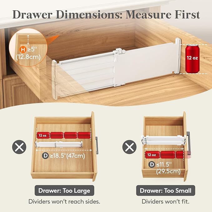 Lifewit 5" Tall 12 Pack Drawer Dividers, 30-47cm/11.5-18.5" Expandable Drawer Divider for Clothes, Adjustable Dresser Drawer Organizers, Drawers Separators for Dresser/Bathroom/Closet/Kitchen White - Image 3