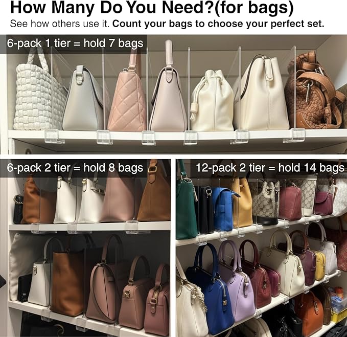 SortNStore Shelf Dividers Purse Organizer for Closet: 11-inch Tall(Extra Tall) Acrylic Sweater Organizer - Upgraded Extra Height for Large Handbags, Totes, Clothes, Towels on Wood Shelves 10-Pack - Image 6