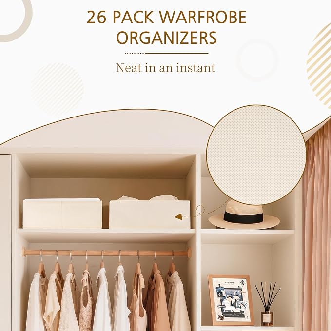 Criusia 26 Pack Drawer Organizer for Clothes, Foldable Dresser Dividers with 3 Sizes, Fabric Storage Bins – Beige - Image 8