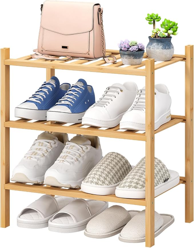 viewcare Small Shoe Rack, 3-Tier Shoe Rack for Entryway, Bamboo Wood Shoe Shelf for Closet & Hallway, Long 17.2IN | Beautiful | Functional | Sturdy | Durable by VIEWCARE