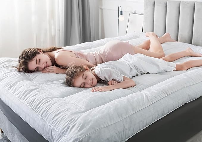 WhatsBedding 5 Inch Duck Feather Bed Mattress Topper Full, 100% Cotton Extra Thick Mattress Pad, 2500gsm Overfilled Pillow Top, Hotel Collection