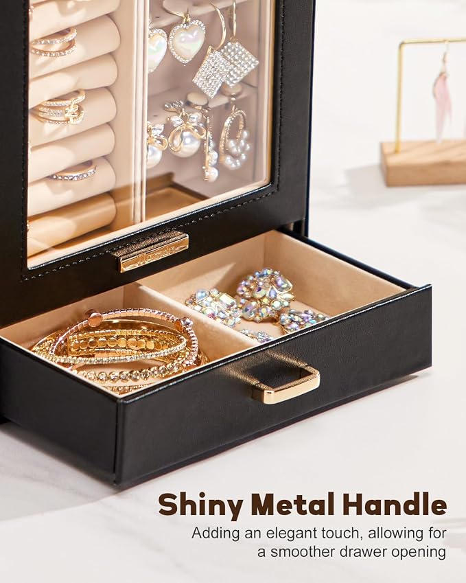Homde Mothers Day Gifts Jewelry Organizer Girls Women Jewelry Box for Necklaces Rings Earrings Gift Bracelets Storage Case (Black + Gold) - Image 8