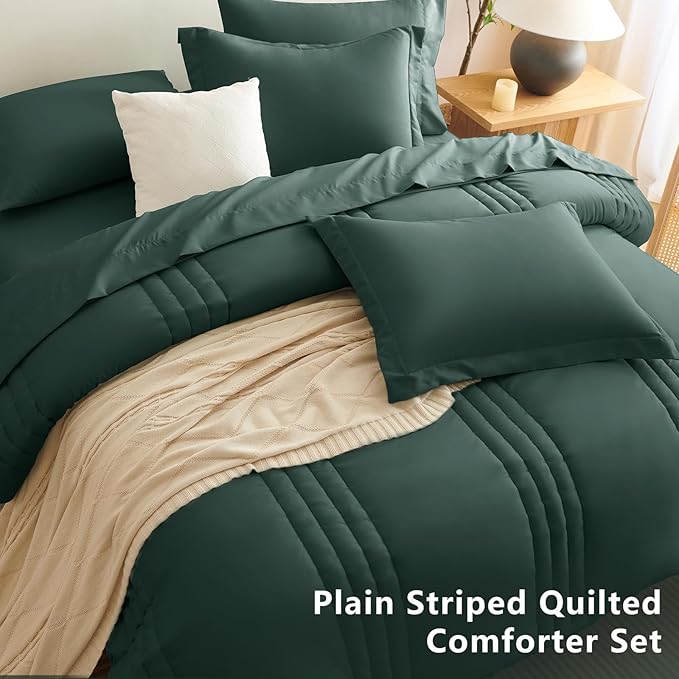 CozyLux King Comforter Set - 7 Pieces Bed in a Bag Forest Green Comforter Set with Sheets Luxury Bed Set All Seasons, Soft Bedding Set with Down Alternative Comforter, Sheets, Pillowcases & Shams