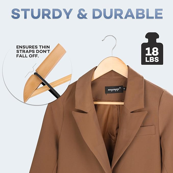 Wooden Hangers 30 Pack, Heavy Duty Wood Hangers for Coats, Suits, Jackets, Closet & Pants Durable Premium Wood Hangers with 360-Degree Rotatable Hook and Notches, Natural - Image 3