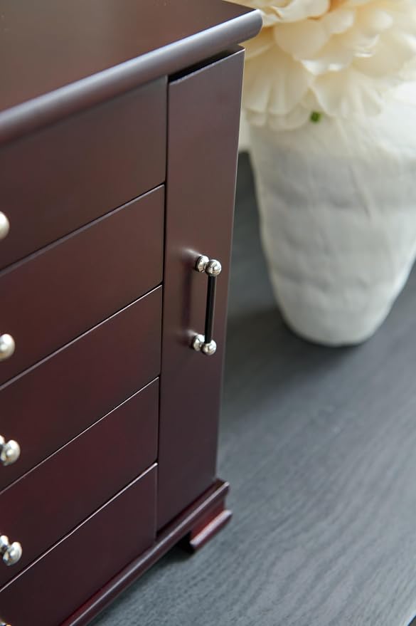 Brown 5 Layer Jewelry Box for Women,Top With Mirror Wooden Jewelry Organizer,With 8 Hook And Velvet Lining Large Jewelry Storage,For Watch Necklace Ring Earring Storage Gifts - Image 8