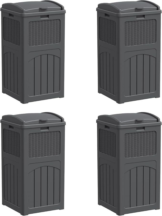 Greesum 33 Gallon Outdoor Trash Can with Lid, Waterproof Resin Garbage Bin for Hideaway, Deck, Patio, 4 Pack, Gray by BuynowfromGreesum