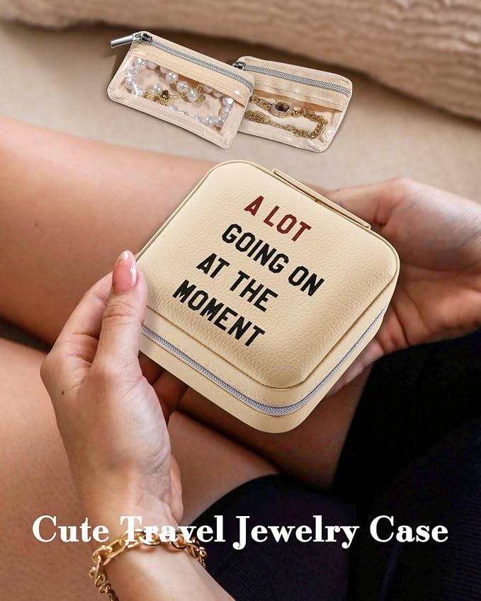 Bistup Travel Jewelry Case - Small Jewelry Organizers and Storage Box for Women Girls Teens Cute Traveling Holder with Mirror, Little Tiny Compact Modern Unique Aesthetic Pretty, Quotes - Image 3