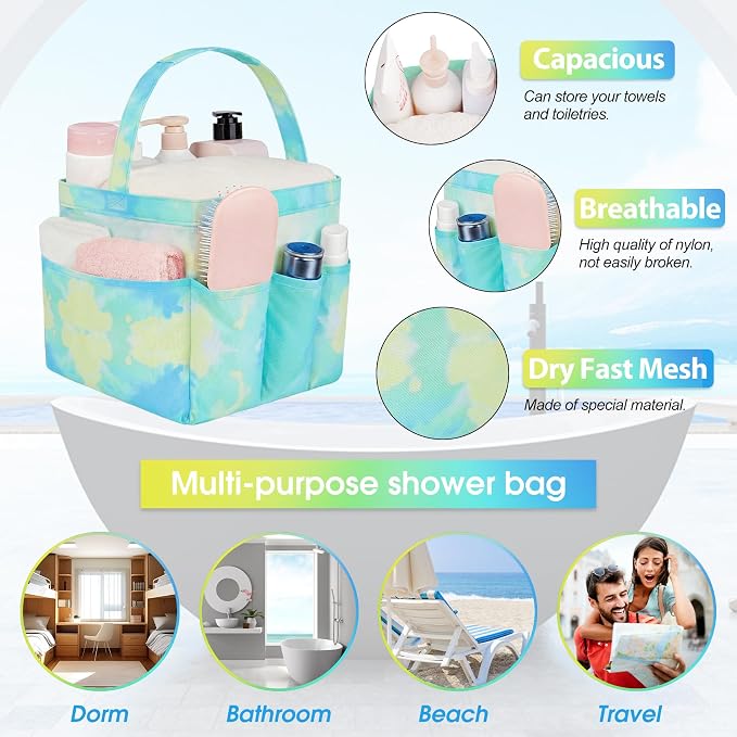 Attmu Mesh Shower Caddy Portable for College Dorm Room Camping Essentials, Shower Caddy Dorm with 9-Pockets, Large Capacity Hanging Basket Bathroom Bag for Toiletry, Swimming, Gym, Camp, Beach - Image 3