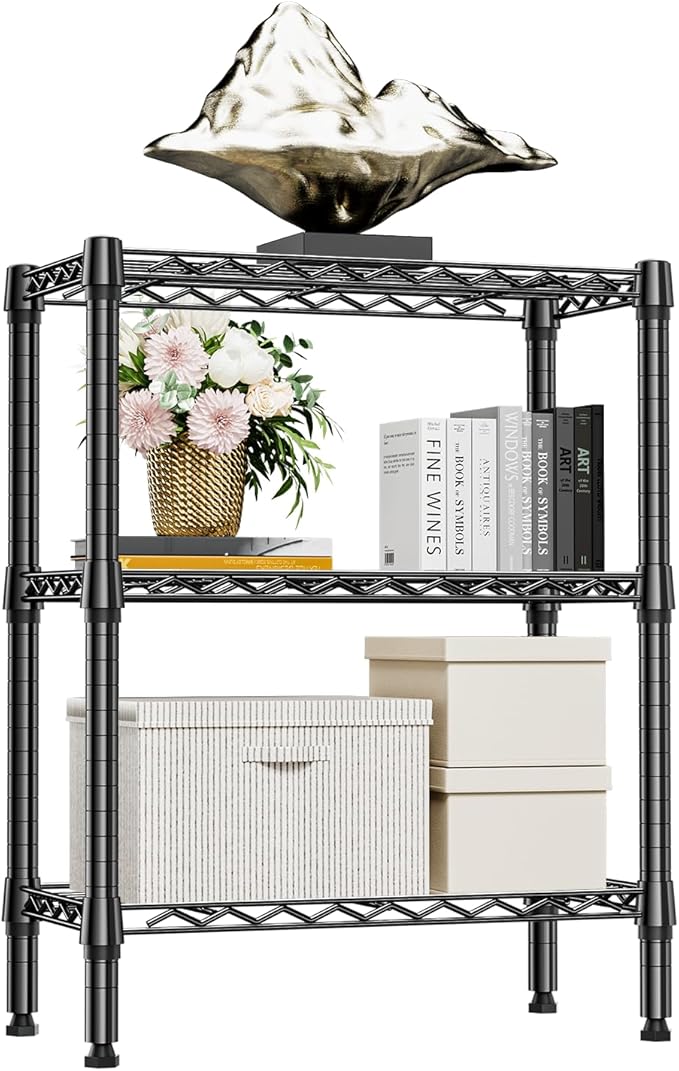 M MZG 750 lbs 3 Tier Shelf Metal Storage Shelves Wire Rack Closet Organizers for Garage Kitchen Bathroom Laundry Black 11.8" D x 25.6" W x 31.5" H by MEIGAOPLASTICANDMETALHKCOLIMITED