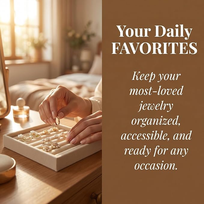Ring Tray for Jewelry Storage Small Velvet Organizer Box with Inserts Dividers and Slots Mini Jewelry Display Trays with Earring Holder Insert Stackable Trays for Rings and Accessories - Image 2