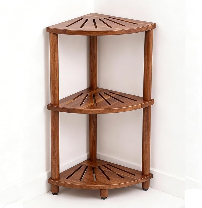Corner Shelf Shower Caddy Stand 3 Tier for Bathroom, Space Saving Shower Organizer Corner Stand, Bathroom Shelves for Inside Shower - Home Decor & Bathroom Storage Acacia by Topspeeder