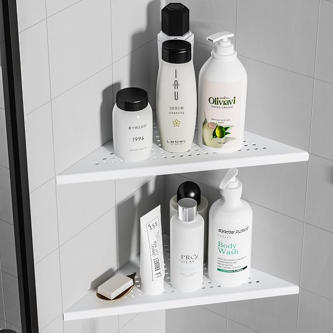 Qeke Corner Shower Shelves, 10” Recessed Tile Shower Shelf Matte White, 304 Stainless Steel Grout in Corner Tile Shower Shelves, No Drilling, 2 Pack - Image 9