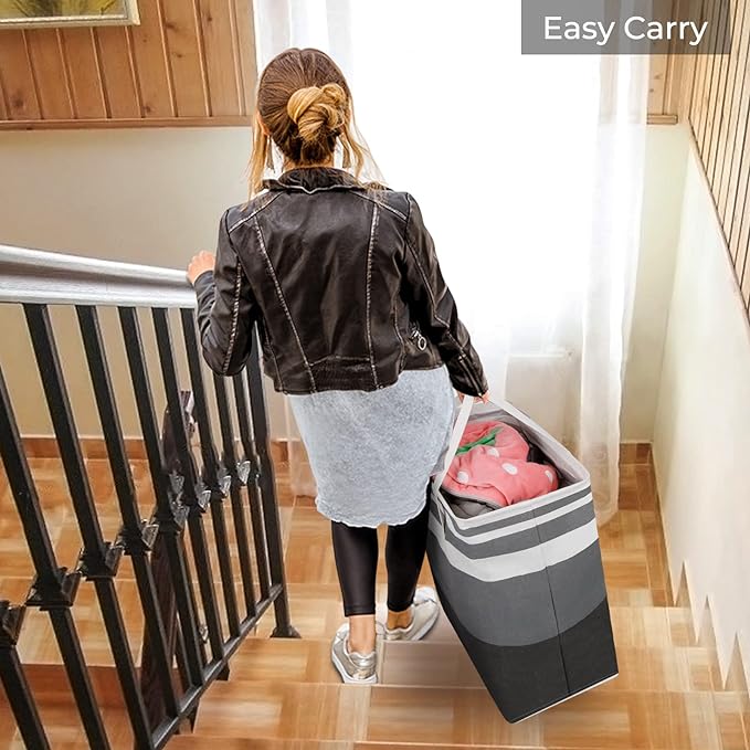 HomeHacks Large Laundry Basket, Waterproof, Freestanding Laundry Hamper, Collapsible Tall Clothes Hamper with Extended Handles for Clothes in The Dorm and Family-(Gradient Grey, 125L) - Image 7