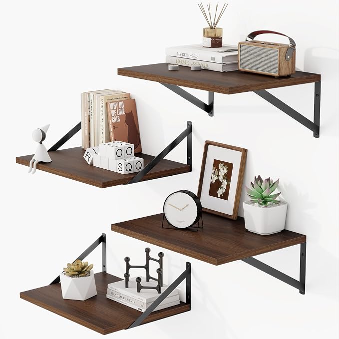 Heimlove 12 Inch Deep Floating Shelves for Wall, 16W x 12D Wide Floating Shelves Heavy Duty Wall Mounted Shelves, Wood Wall Shelves for Living Room Bedroom Bathroom Kitchen- Set of 4 by Heimlove