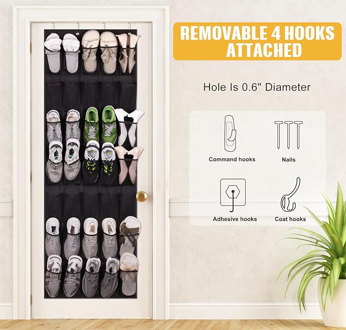 MISSLO 35 Large Pockets Over the Door Shoe Rack for Door Sturdy Oxford Over the Door Shoe Organizer Closet Hanging Shoe Holder Hanger - Image 6