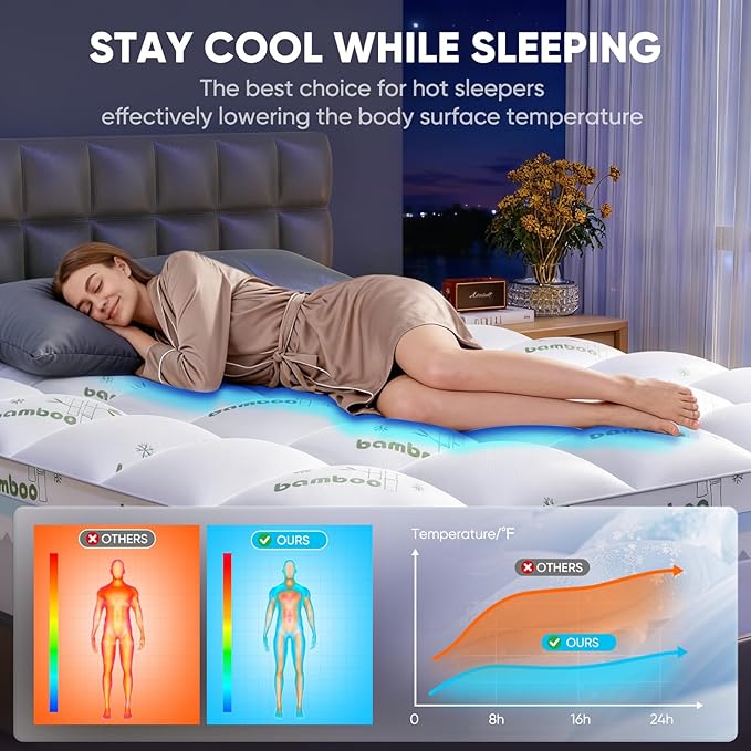 Twin Mattress Topper, 3 in 1 Memory Foam Mattress Topper for Back Pain, 2" Fluffy Cooling Mattress Toppers Twin Breathable Viscose Made from Bamboo and 2.5" Dual Firmness Gel Memory Foam.
