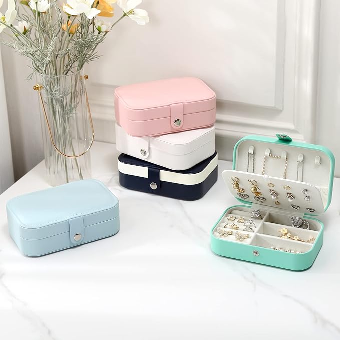 CASEGRACE Small Jewelry Box For Women Travel Jewelry Organizer Double Layer for Necklace Earring Rings Jewelry Holder Case - Image 7
