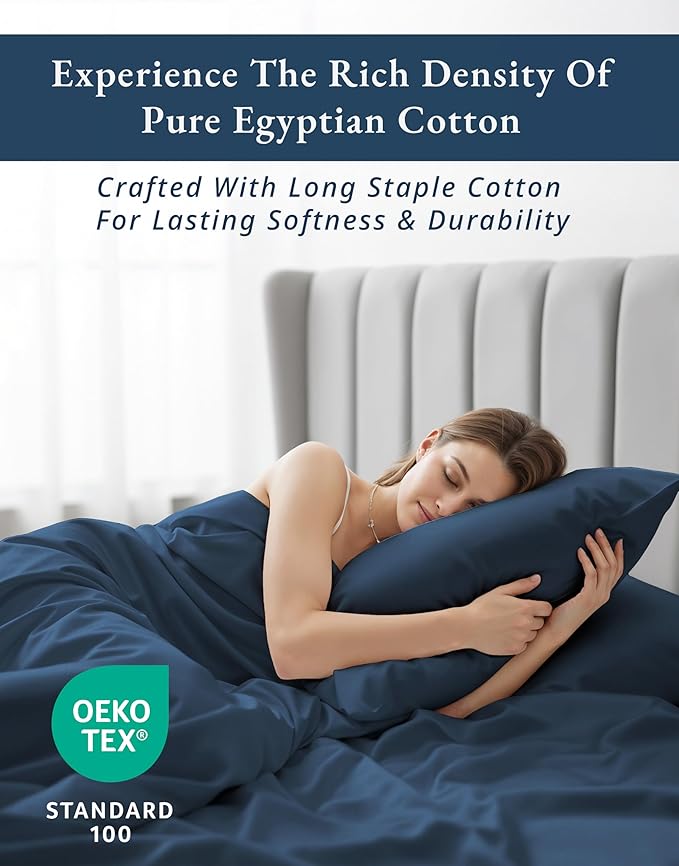 LANE LINEN 100% Egyptian Cotton Bed Sheets Twin Size, Long Staple Mercerized Cotton Bedding Sheets, Luxury Hotel Like Thick 15 inch Deep Pocket Sheets Set, Reinforced French Seams - Estate Blue