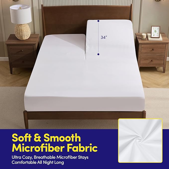 Split Head King Sheets Set for Adjustable Beds 4 Piece Flex Top Bed Sheets – Deep Pocket Split Top Fitted Sheet with Built-in Corner Straps, Luxury Soft Cooling Bedding, Wrinkle Resistant, White