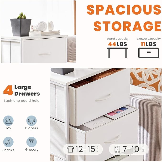 Sweetcrispy Dresser for Bedroom, Storage Drawers, Skinny Fabric Storage Tower with 4 Drawers, Tower Organizer Unit, Chest of Drawers with Wooden Top for Closet，Entryway