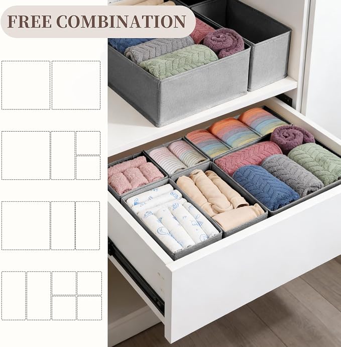 Drawer Organizer Clothes, 16 Pack Dresser Organizer Bins, Foldable Closet Organizers and Storage Fabric Dresser Bins, Shallow Drawer Dividers for Clothing, Underwears, Socks, Tie - Image 4