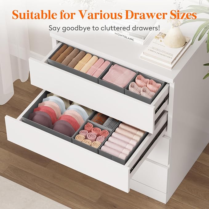 Lifewit Drawer Organizer Clothes for Closet 32 Pack, 3 Sizes Underwear Wardrobe Drawer Dividers, Fabric Foldable Dresser Storage Organizer Bins for Sock/Bra/Lingerie/Undies, Gray - Image 4