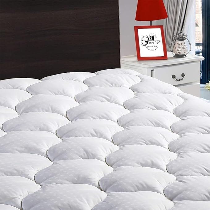 LEISURE TOWN Cotton California King Mattress Pad Fitted Quilted Mattress Cover Pillow Top Mattress Topper Cooling Soft Breathable Mattress Protector,8-21 Deep Pocket,Machine Washable(72x84 White)