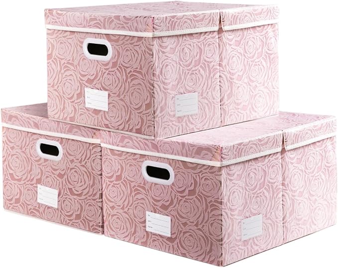 PRANDOM Jumbo Collapsible Storage Boxes with Lids Fabric Decorative Storage Bins Cubes Organizer Baskets with Cover Handles Divider for Bedroom Closet Living Room 23.2x15.7x11.6 Inch 3 Pack by Prandom