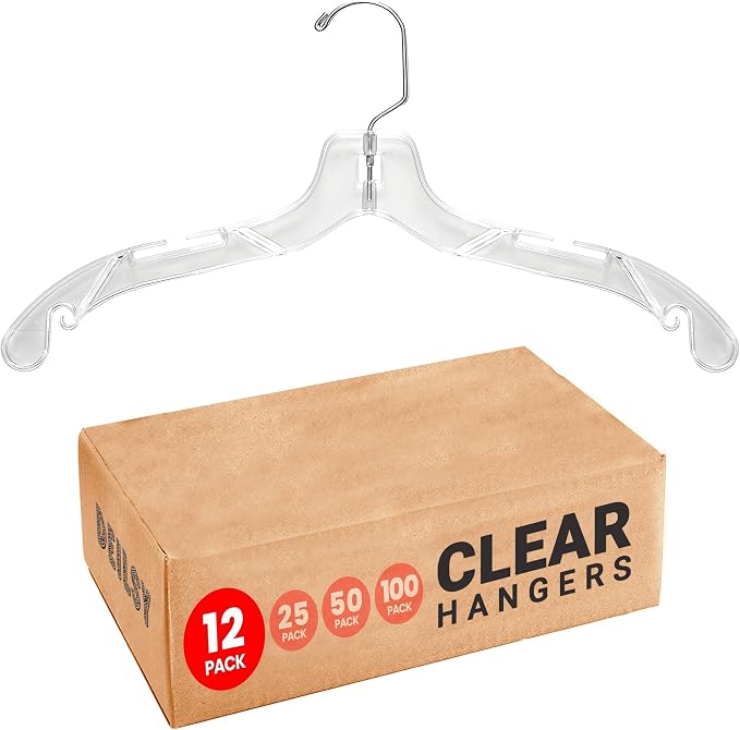 DEILSY™ Clear Plastic Hangers 12 Pack Durable Clothes Hanger for Wardrobe Organization, Essential Plastic Hanger for Garments, Versatile Coat Hangers for Home and Retail Use by Deilsy