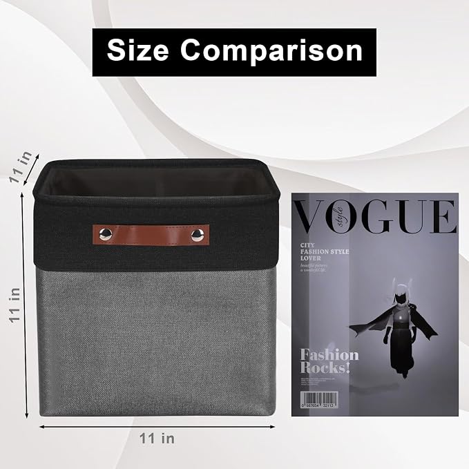 Bagnizer Collapsible Fabric Storage Cubes 11x11 Cube Storage Bins, 4 Pack Closet Baskets Box with Handles for Organizing, Shelf, Toys, Clothes, Home, Office, Nursery (Grey&Black) - Image 3