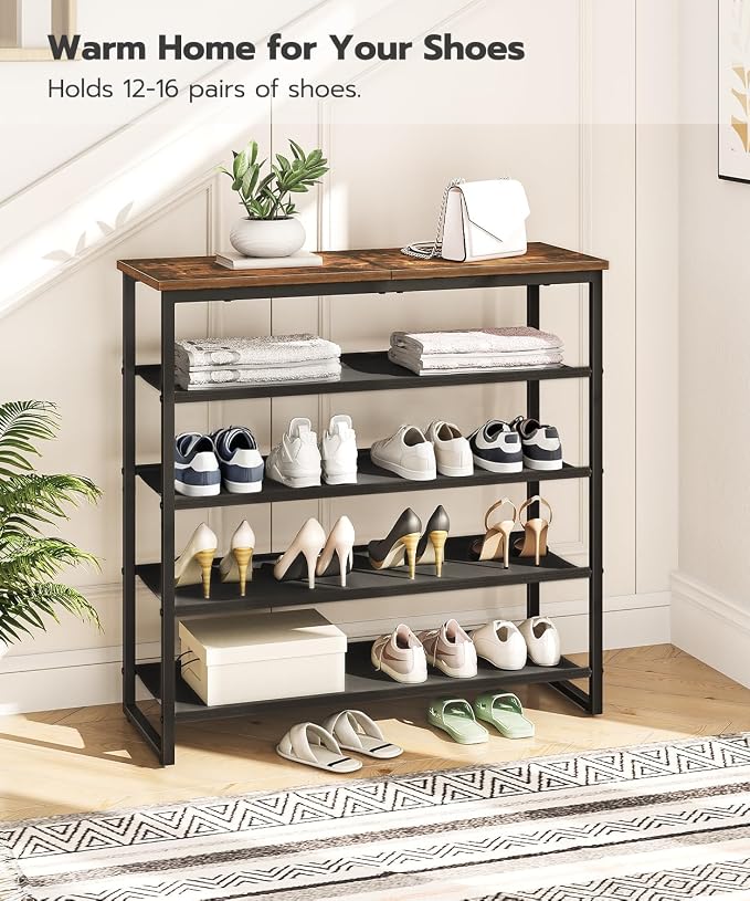 HOOBRO Shoe Rack, 5 Tier Shoe Storage Organizer with 4 Oxford Fabric Shelves and Top Panel, Holds 16-20 Pairs of Shoes, for Entryway and Closet, Industrial, Rustic Brown BF50XJ01 - Image 4