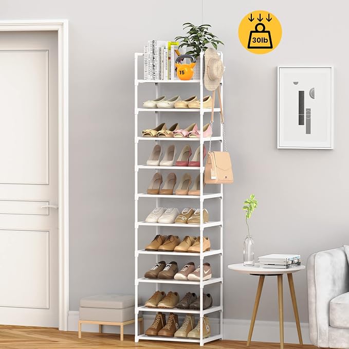 Metal Shoe Rack Organizer 10 Tiers, 20-24 Pairs Narrow Tall Shoe Racks for Closets Entryway - Vertical Boots Organizer Storage - Sturdy Shoe Shelf Cabinet White - Image 2