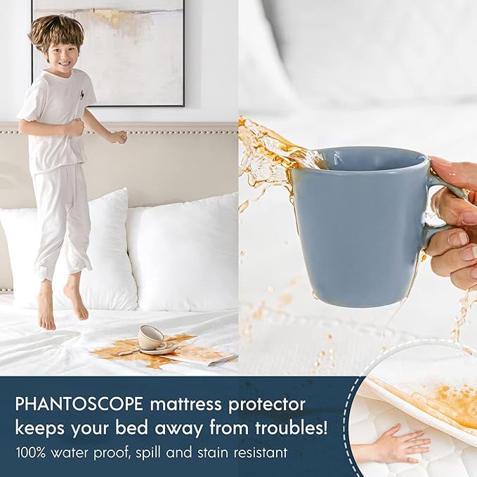 Phantoscope 100% Waterproof Mattress Protector, Cal King, Mattress Cover 3D Air Soft Fabric, Mattress Pad Cover with 18'' Deep Pocket, Noiseless Washable, California King Size