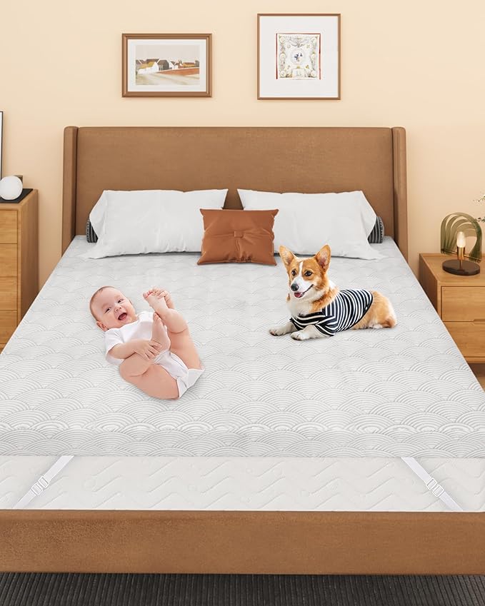 Zenzy 2" Full Waterproof Mattress Topper Cover, 100% Waterproof, Oeko-TEX Certified, Zippered Topper Protector with Adjustable Straps, Ultra-Soft and Washable (Cover Only)