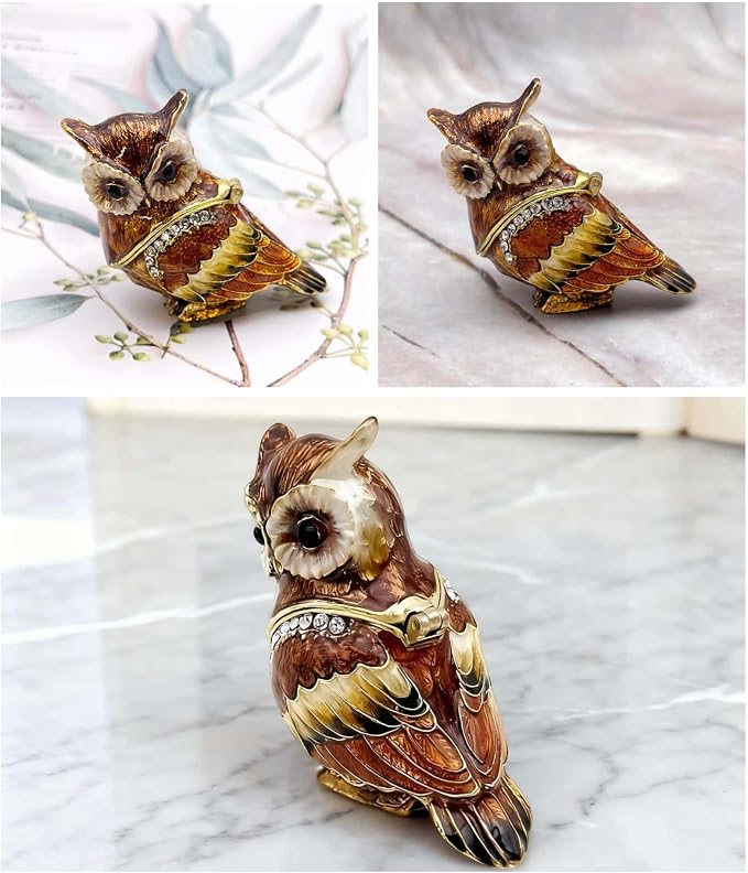 Luxury Owl Brid Hinged Trinket Box with Crystals Collectible Animal Jewelry Box for Rings Earrings,Owl Figurine Home Decor Gifts for Women - Image 8