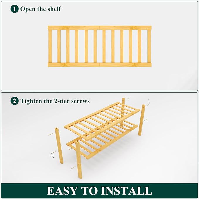 Smiry Shoe Rack, 2 Tier Bamboo Shoe Organizer, Stackable Free Standing Wooden Shoe Storage Shelf for Closet, Entryway, Front Door Entrance, Natural - Image 6