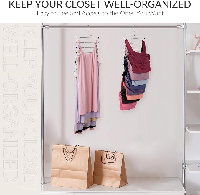 ZEDODIER 6 Pack Tank Top Hanger Space Saving, Bra Hangers for Closet Organizer, Hanging Bra Organizer Tank Tops Holder with 48 Hooks, Metal Closet Organizers and Storage Small Space Solutions, Silver - Image 6