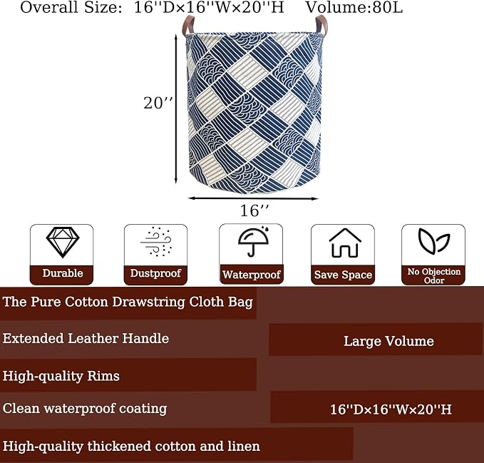 80L Waterproof Laundry Hamper in Family Leather Handle Laundry Basket in Dormitory Collapsible Laundry Bag in Nursery (91-Satisfied laundry hampers) - Image 2