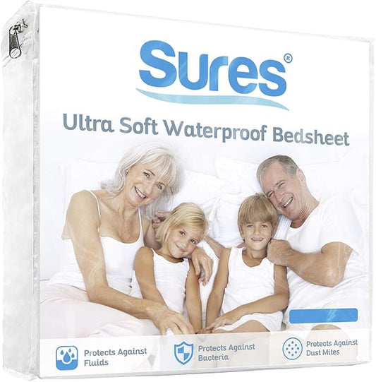 Sures Waterproof Mattress Protector - Twin Size Bedsheet - Fitted Machine Washable Bed Sheet -Vinyl Free Bedwetting Cover Pad - for Kids, Adult, Elderly (1, Twin)