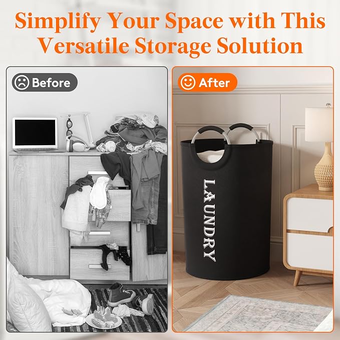 Lifewit 140L 2-Pack Large Laundry Basket, Collapsible Laundry Hamper with Aluminum Handles, Waterproof Freestanding Dirty Clothes Hampers for Laundry Room Bedroom Dorm Bathroom, Black - Image 6